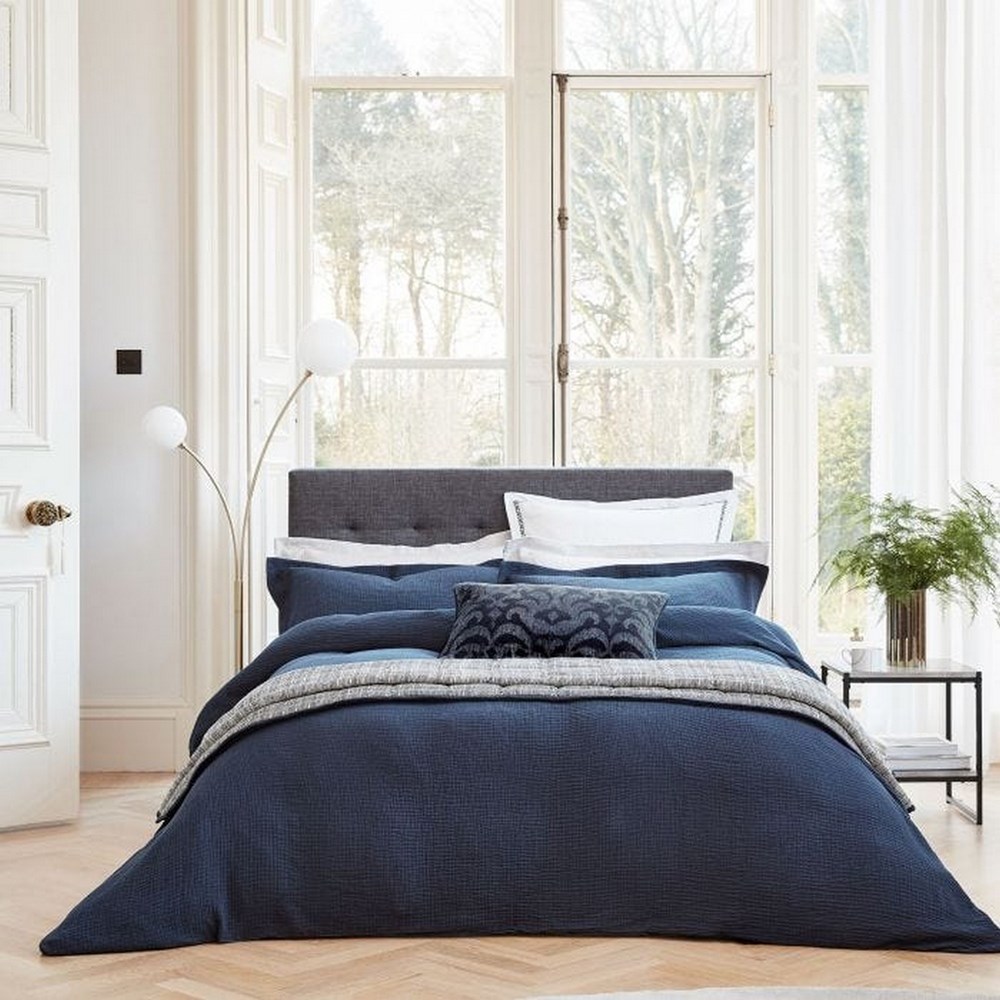 Nika Plain Textured Cotton Bedding in Midnight Blue